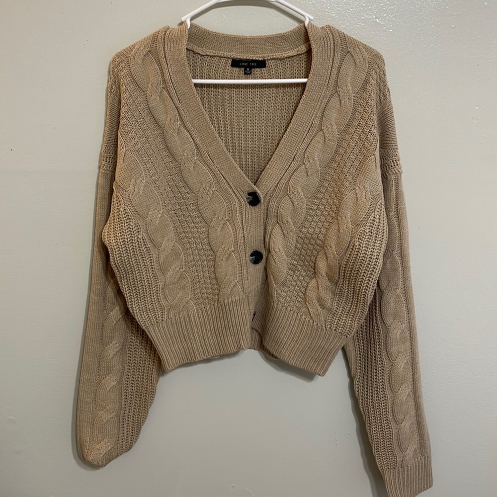 Tan cropped chunky cardigan